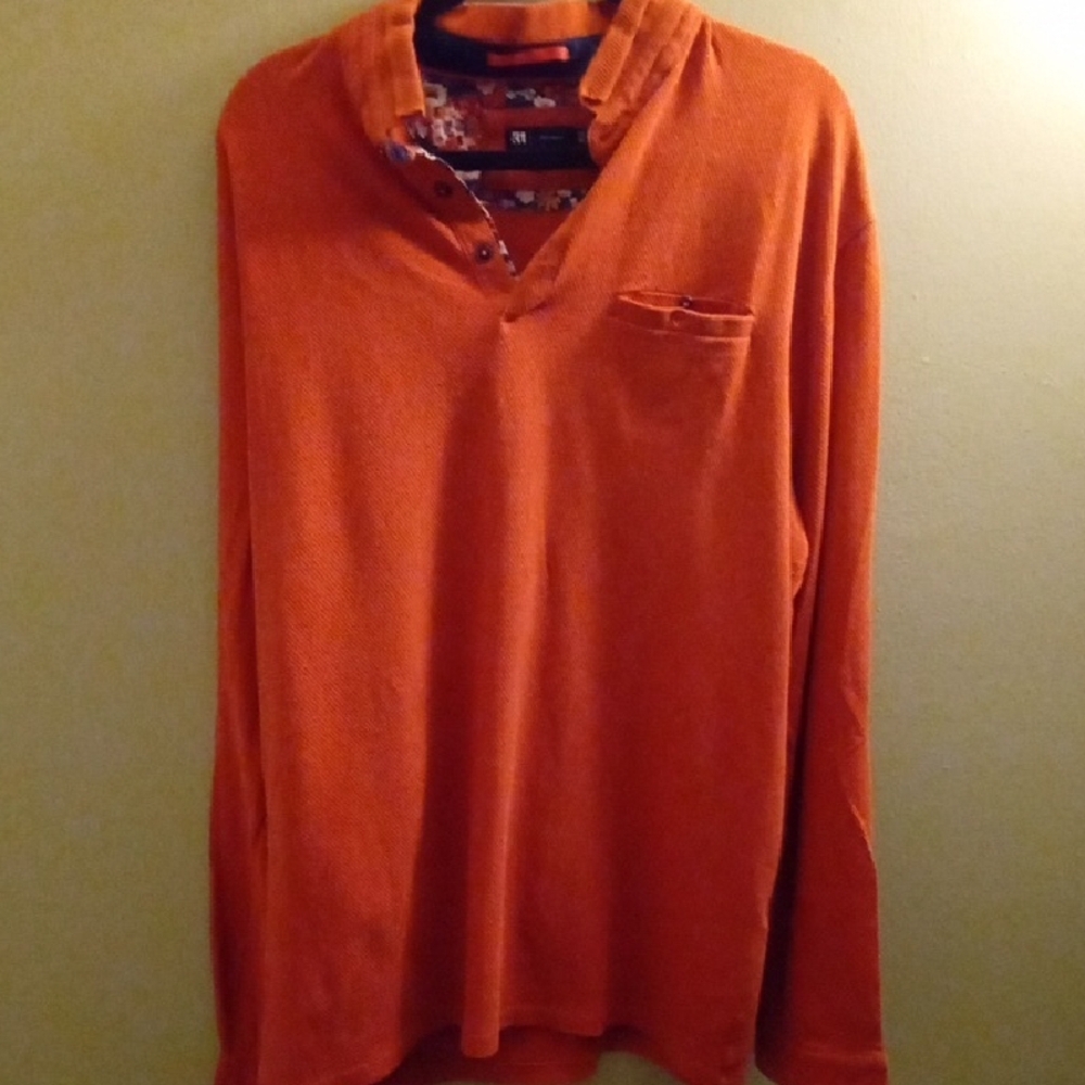 Mens XXL Le31 ParSimons Vibrant Orange V-Neck Knit Sweater Mediumweight